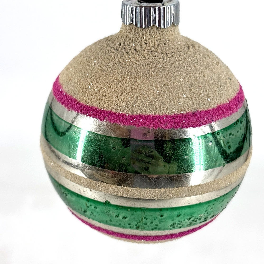 Vintage Glass SHINY BRITE Round Mica Sugared Christmas Ornament 60s MOD Colors!